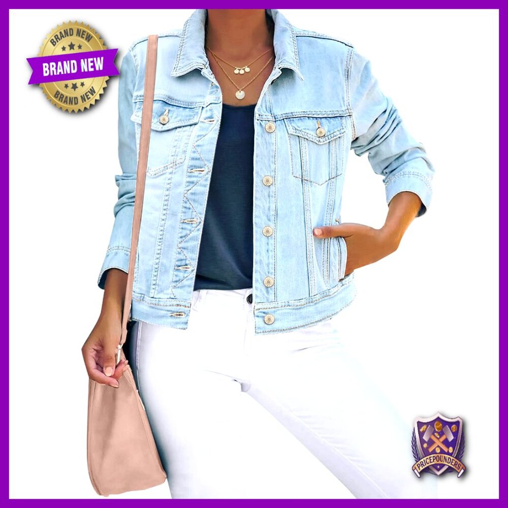 Stretch Fitted Denim Jacket Button Down Long Slee… - image 1